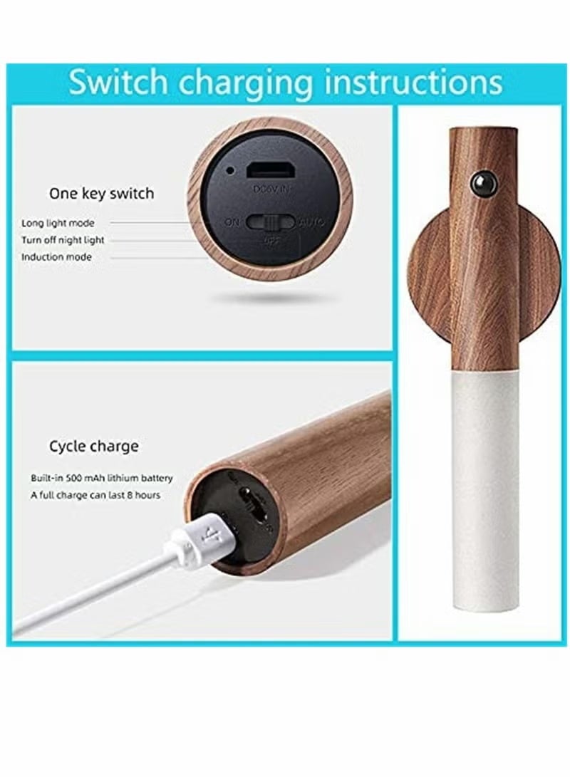Modern Wooden LED Sensor Light Wall Lamp with Touch Dimmer, Warm Light Nordic Bedside Table Lamp, USB Rechargeable Indoor Sensor Light - Image 2